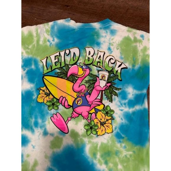 Buc'ees Hawaiian Tie-Dye Shirt Lei'd Back Men's Size Small Blue Green - Picture 5 of 6